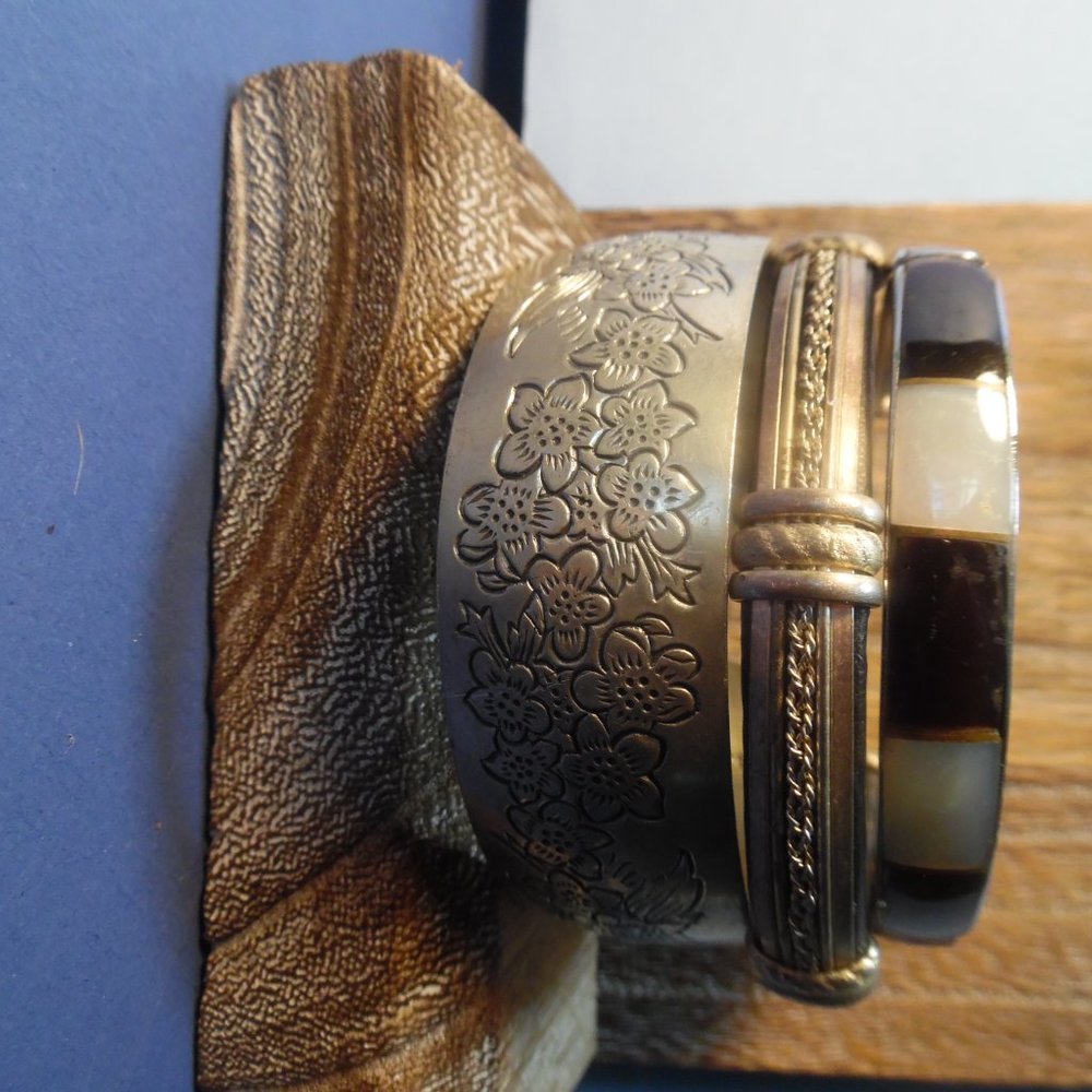 3 VINTAGE BRACELETS SM AND LG CUFF STYLE Larkspur pewter